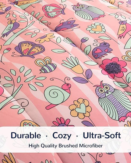 SLEEP ZONE Comforter Set Bed in A Bag, 7 Pieces Girls, Cattoon Pattern for Kids, Toddlers, Teens, Ultra Soft and Washable (Garden Secret,Full/Queen) - LeafyLoom