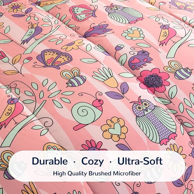 SLEEP ZONE Comforter Set Bed in A Bag, 7 Pieces Girls, Cattoon Pattern for Kids, Toddlers, Teens, Ultra Soft and Washable (Garden Secret,Full/Queen) - LeafyLoom