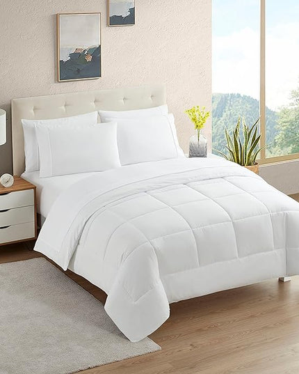 Dorm Room Essentials College Bedding Comforter Set 5 Piece Twin XL Size Bed in a Bag for College Students Boys and Girls, Twin XL, White - LeafyLoom