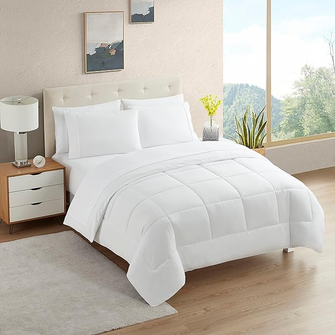 Dorm Room Essentials College Bedding Comforter Set 5 Piece Twin XL Size Bed in a Bag for College Students Boys and Girls, Twin XL, White - LeafyLoom