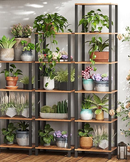 TUTOTAK Bookshelf, 5-Tier Tall Book Shelf, Narrow Bookcase for Small Space, DIY Stackable Bookshelf, for Living Room, Office, Study, Entryway, Industrial, Rustic Brown and Black BS01BB005 - LeafyLoom