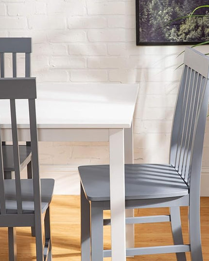 Walker Edison 4 Person Modern Farmhouse Wood Small Dining Table Dining Room Kitchen Table Set 4 Chairs Set, 48 Inch, White and Grey - LeafyLoom