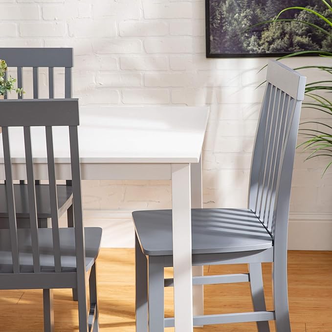 Walker Edison 4 Person Modern Farmhouse Wood Small Dining Table Dining Room Kitchen Table Set 4 Chairs Set, 48 Inch, White and Grey - LeafyLoom