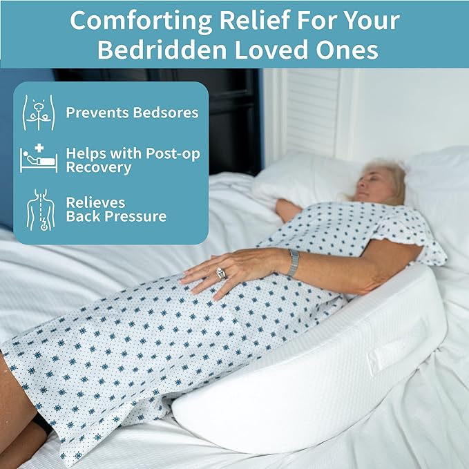 Bedsore Positioning Pillow for Bedsore Prevention and Faster Recovery - Heat Regulating Bed Sore Cushion for Butt Lifting and Easy Positioning - 2X Non-Skid Removable Covers (White) - LeafyLoom