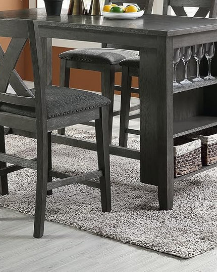 NicBex 60Inch Rectangular Dining Table,Counter Height Kitchen Table with Solid Wood Tabletop and Storage Shelves for 4 to 6,Dining Room Table for Kitchen,Small Space,Dining Living Room,Easy Clean,Gray - LeafyLoom