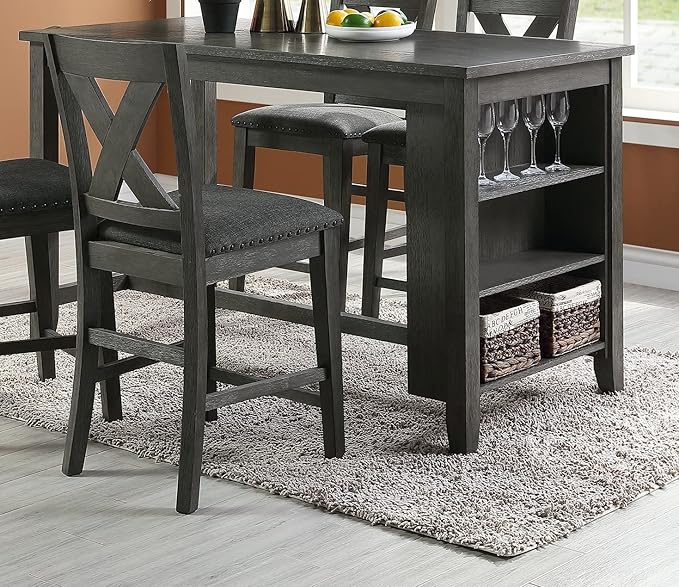NicBex 60Inch Rectangular Dining Table,Counter Height Kitchen Table with Solid Wood Tabletop and Storage Shelves for 4 to 6,Dining Room Table for Kitchen,Small Space,Dining Living Room,Easy Clean,Gray - LeafyLoom