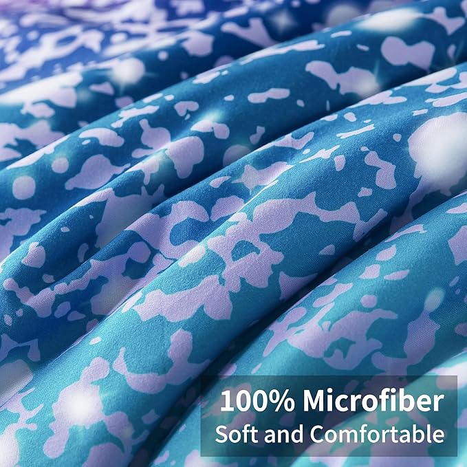 Litanika Galaxy Comforter Queen(90x90lnch), 3 Pieces(1 Blue Glitter Ombre Comforter, 2 Pillowcases), 3D Colorful Rainbow Bedding Set, Microfiber Comforter Set for Kid Boy Girl Teen - LeafyLoom