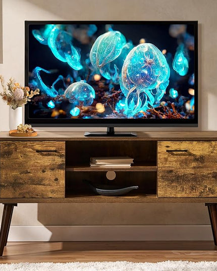 Stand for 35 55 inch Television, Modern Mid Century TV Table, with Adjustable Shelf Entertainment Center, and Two Storage Cabinets, for Living Rooms, Bedrooms, Old Pine - LeafyLoom