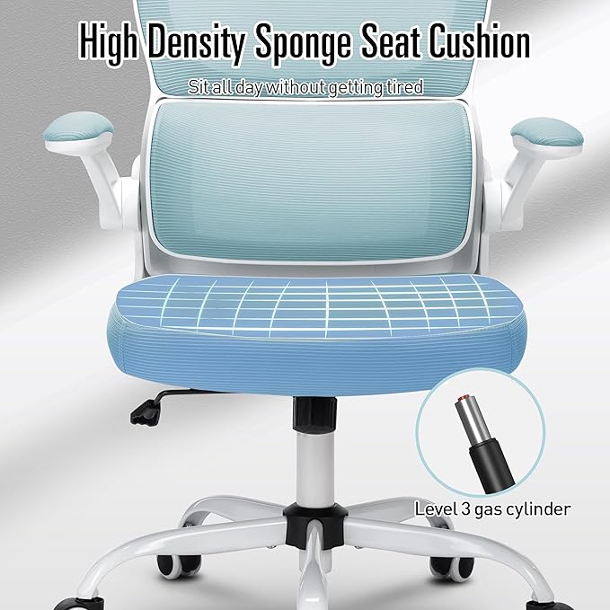 Office Chair, Ergonomic Office Chair Desk Chair with Headrest, High Back Mesh Computer Chairs for Home Office with Adjustable Back Support, 350lbs Comfortable Blue Office Chair, Tilt Lock - LeafyLoom