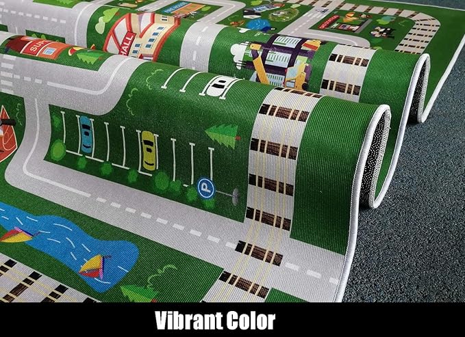 Kids Rug,Playroom Car Rug Play Mat,City Life Road Rug for Cars,Fun City Map for Track Toys,Carpet for Bedroom Boys (6'7"x4'7") - LeafyLoom