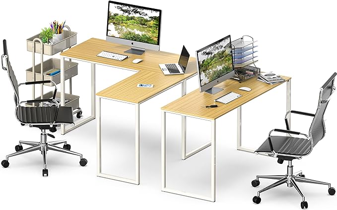 SHW 48-Inch Mission L-Shaped Home Computer Desk, Oak - LeafyLoom