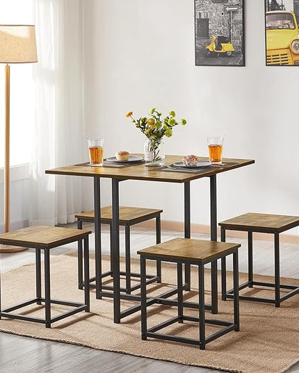 Yaheetech 5 Piece Dining Table & Chair Set - Compact Dining Table Sets Small Kitchen Table with 4 Stools for Dining Room Small Space -Rustic Brown - LeafyLoom