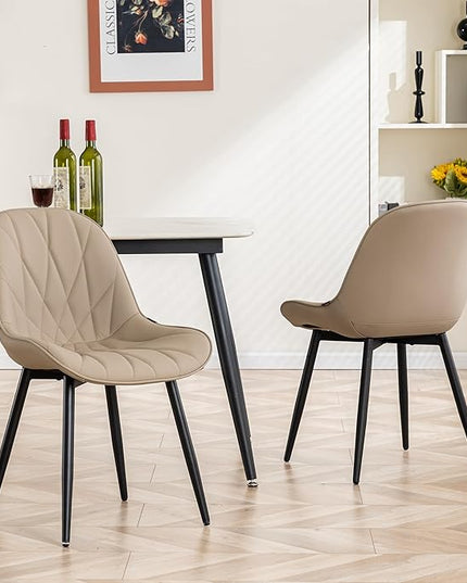YOUNIKE Dining Chairs Set of 2, Khaki Comfy Padded Kitchen Chairs, Armless Modern Faux Leather Upholstered Dining Room Chairs, Elegant Dinning Chairs Side Chairs, Loads up to 300LBS - LeafyLoom