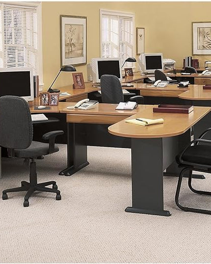 Bush Business Furniture Series A 48W Computer Desk in Natural Cherry and Slate, Small Office Table for Home or Professional Workspace - LeafyLoom