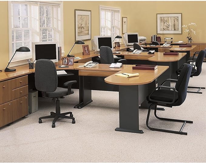 Bush Business Furniture Series A 48W Computer Desk in Natural Cherry and Slate, Small Office Table for Home or Professional Workspace - LeafyLoom