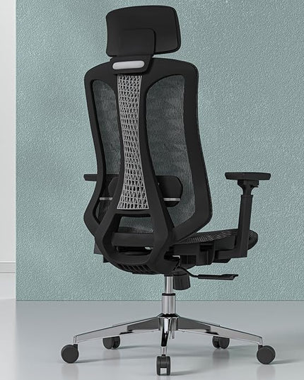 Ergonomic mesh Office Chair, Computer Desk Chair with 3D Armrests, Adjustable Lumbar Cushion & 2D Headrest, Black High Back office chair with Tilt Function, Mesh Backrest & Seat - LeafyLoom