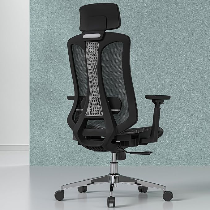 Ergonomic mesh Office Chair, Computer Desk Chair with 3D Armrests, Adjustable Lumbar Cushion & 2D Headrest, Black High Back office chair with Tilt Function, Mesh Backrest & Seat - LeafyLoom