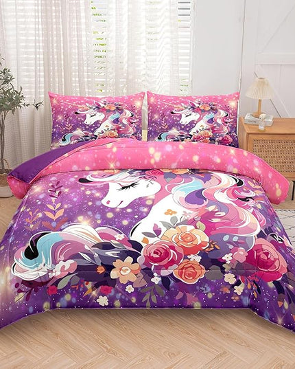 Tailor Shop Unicorn Bedding Full Size 5 Pieces Unicorn Comforter Bed in a Bag for Girls/Kids Pink Comforter Set for Kids Girls Unicorn Sheets Room Decor…… - LeafyLoom