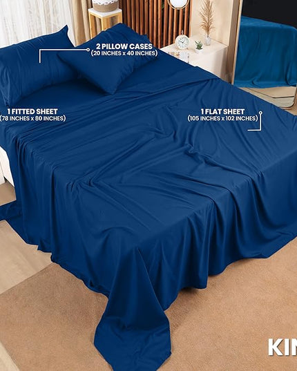 Utopia Bedding King Bed Sheets Set - 4 Piece Bedding - Brushed Microfiber - Shrinkage and Fade Resistant - Easy Care (King, Dusk Blue) - LeafyLoom