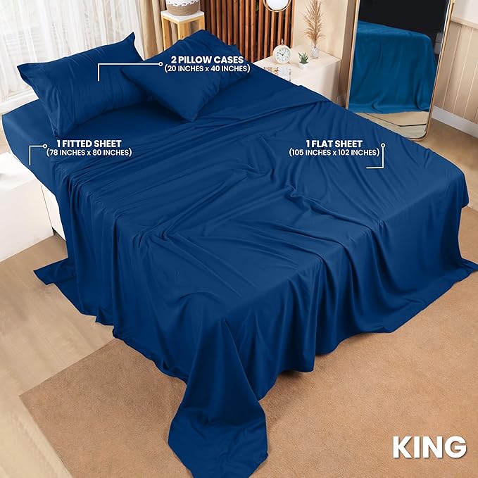 Utopia Bedding King Bed Sheets Set - 4 Piece Bedding - Brushed Microfiber - Shrinkage and Fade Resistant - Easy Care (King, Dusk Blue) - LeafyLoom