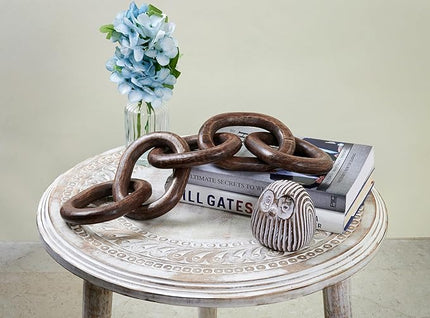 Wood Chain Link Decor Hand Carved 5-Link Wood Knot Decorative Chain, Rustic Wood Link Decorative Object Large Wooden Chain for Home Living Room Coffee Table Farmhouse Walnut - LeafyLoom