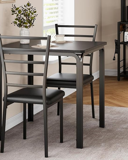 IDEALHOUSE Dining Table for 2, Small Table and Chairs Set of 2, Dinette Set for 2, Square Dinner Table Set, 3 Piece Kitchen & Dining Room Sets for Small Space (Black, Dining Table with 2Chairs) - LeafyLoom