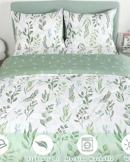 DILIMI Queen Comforter set, 3 Pieces Queen Size Comforter Sets, Reversible Green Comforter Queen, Ultra Soft and Fluffy Bedding Comforter Sets with Comforter, 2 Pillowcase - LeafyLoom