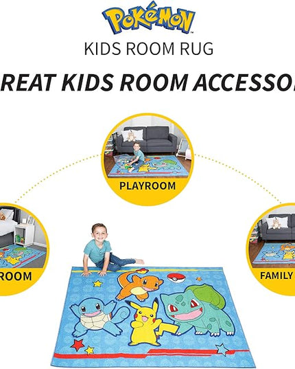 Franco Kids Room Non Slip Area Rug, 69 in x 52 in, Pokemon - LeafyLoom