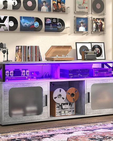 Aheaplus TV Stand for 55 60 Inch TV, Entertainment Center with LED Light & Charging Station, TV Console Table, Large Media Console Cabinet w/Soundbar Shelf, for Living Room, Bedroom, White Oak - LeafyLoom
