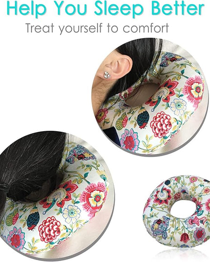 Piercing Pillow Ear Pillows Floral Print Donut with Hole for Ear Pain CNH, Piercing, Pain Relief Sleeping, Pressure Sore, Side Sleepers, Headphones (Sunflower) - LeafyLoom