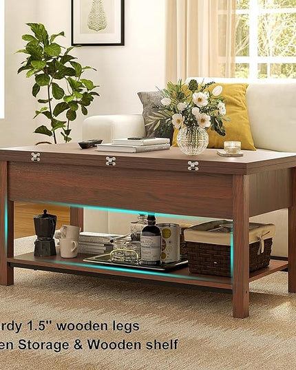 FABATO Lift Top Coffee Table, 4-in-1 Multi-Function Convertible Coffee Table with Storage, Coffee Table Converts to Dining Table for Living Room Reception Room Office, Espresso - LeafyLoom