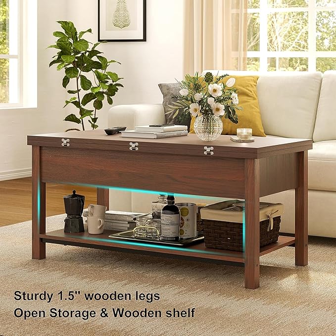 FABATO Lift Top Coffee Table, 4-in-1 Multi-Function Convertible Coffee Table with Storage, Coffee Table Converts to Dining Table for Living Room Reception Room Office, Espresso - LeafyLoom