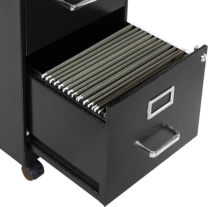 OSP Home Furnishings 2 Drawer Mobile Locking Metal File Cabinet, Black - LeafyLoom