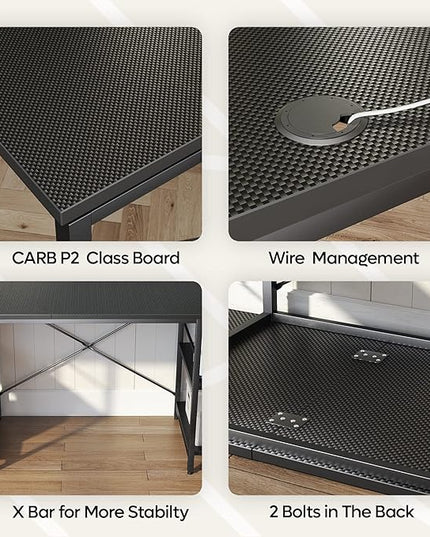 Bestier L Shaped Gaming Desk with Shelves 95.2 Inch Reversible Corner Computer Desk or 2 Person Long Table for Home Office Large Writing Storage Workstation P2 Board with 3 Cable Holes, Carbon Fiber - LeafyLoom