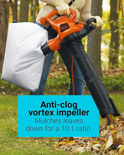 BLACK+DECKER 3-in-1 Leaf Blower, Leaf Vacuum and Mulcher, Up to 230 MPH, 12 Amp, Corded Electric (BV3600) - LeafyLoom