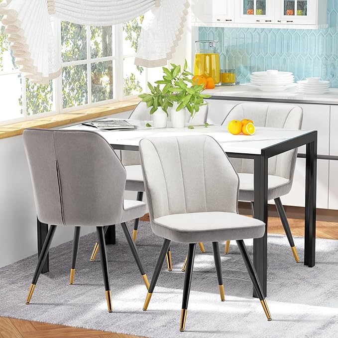 Dining Chairs Set of 2, Modern Armless Upholstered Dining Chairs for Kitchen Dining Room Desk Chair Accent Side Chairs with Metal Legs Gray Fabric - LeafyLoom