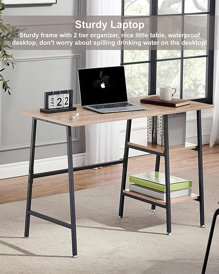 VECELO 43 Inch Home Office Computer Easy to Assemble Simple Table Modern Student Study Desk,Water Proof, Oak+black leg - LeafyLoom