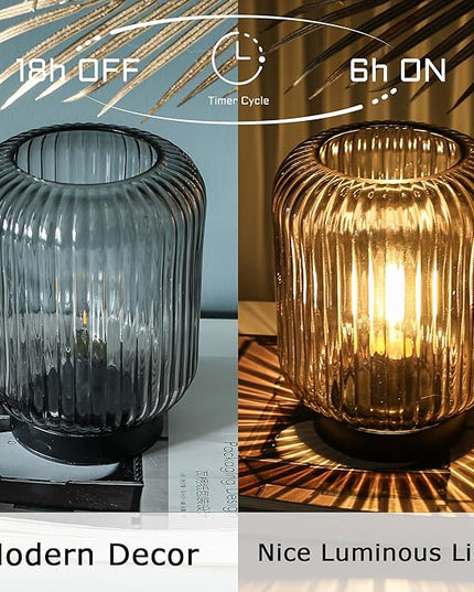 Battery Operated Lamp, Cordless Table Lamps for Home Decor, Battery Powered Nightlight with LED Bulb, Decorative Glass Beside Lamp for Bedroom Living Room-Grey - LeafyLoom