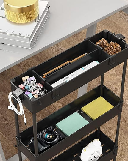 SPACELEAD Slim Storage Cart 4 Tier, Storage Organizer Rolling Utility/ Mobile Shelving Unit Slide Out Storage Cart for Office, Bathroom, Kitchen, Laundry Room & Narrow Places， Black - LeafyLoom