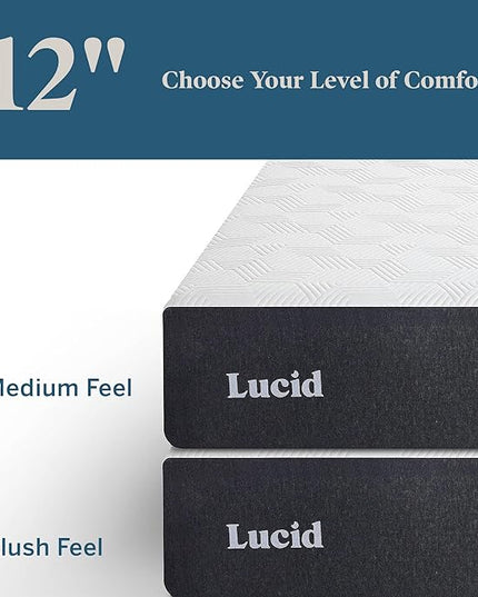 LUCID 12 Inch Memory Foam Mattress - Medium Feel - Memory Foam Infused with Bamboo Charcoal - Gel Infusions - CertiPUR-US Certified - Breathable - King - LeafyLoom