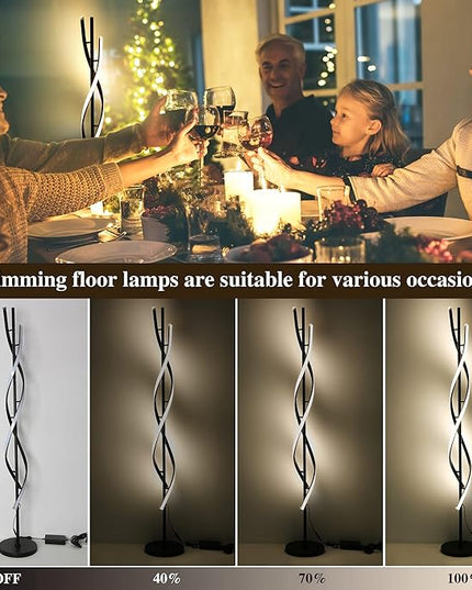 JUTIFAN LED Spiral Floor Lamps for Living Room with Remote, 35W Dimmable Standing Lamp for Living Room, 53" LED Modern Corner Floor Lamp, 3 Color Adjustable Corner Modern Reading lamp for Bedroom - LeafyLoom