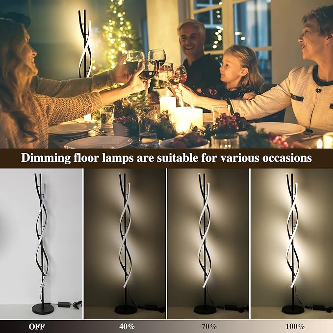 JUTIFAN LED Spiral Floor Lamps for Living Room with Remote, 35W Dimmable Standing Lamp for Living Room, 53" LED Modern Corner Floor Lamp, 3 Color Adjustable Corner Modern Reading lamp for Bedroom - LeafyLoom