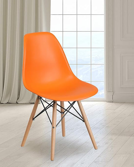 Flash Furniture Elon Series Orange Plastic Chair with Wooden Legs - LeafyLoom