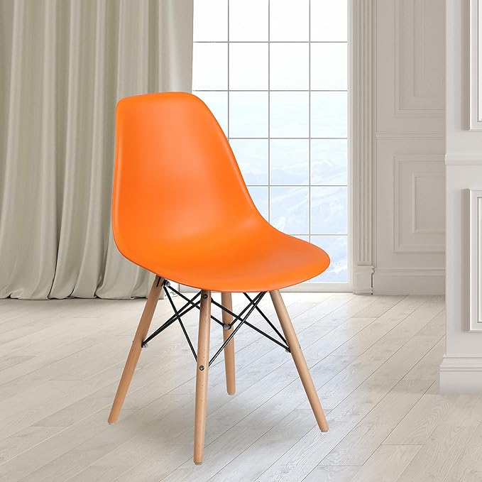 Flash Furniture Elon Series Orange Plastic Chair with Wooden Legs - LeafyLoom