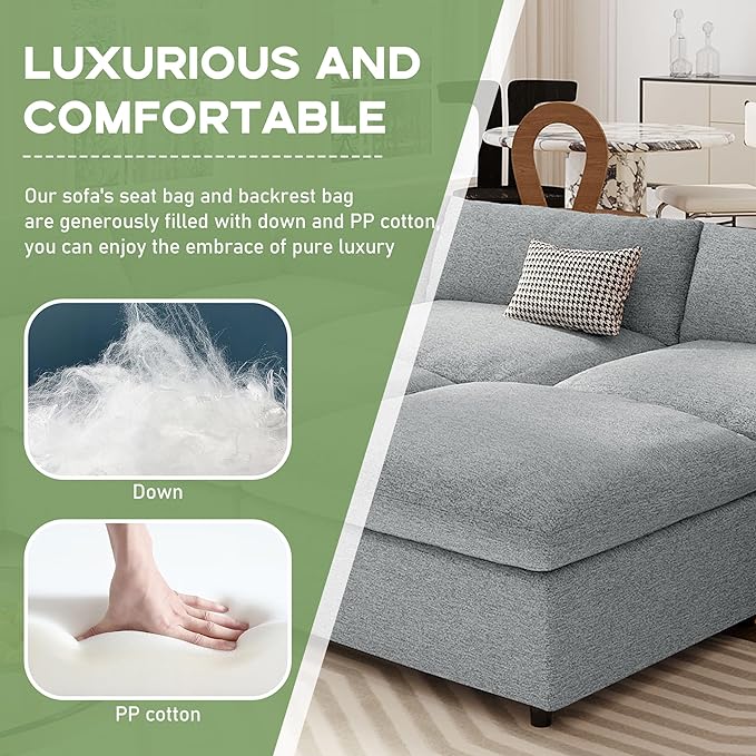 152" Oversized Modular U-Shape, Filled Upholstered Sectional Set with 2 Large Removable Ottomans Customizable Sleeper Chaise Lounge,Sofas & Couches(6-Seater), Light Gray - LeafyLoom