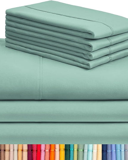 LuxClub 7 PC Split King Sheet Set, Breathable Luxury Bed Sheets, Deep Pockets 18" Eco Friendly Wrinkle Free Cooling Sheets Machine Washable Hotel Bedding Silky Soft - Light Teal Split King - LeafyLoom