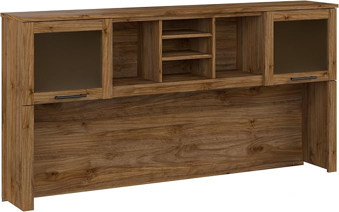 Bush Furniture Somerset Desk Hutch, Attachment with Shelves and Cabinets for Home Office, 72W, Fresh Walnut - LeafyLoom