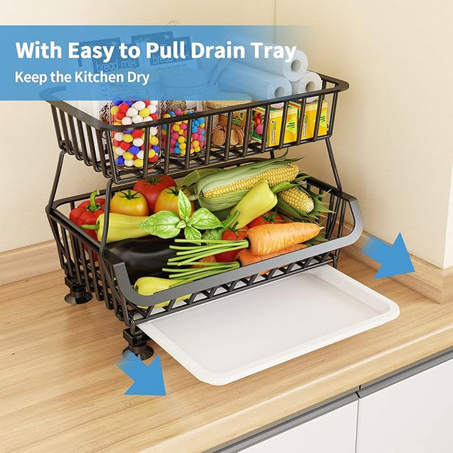 Wisdom Star 5 Tier Fruit Vegetable Basket for Kitchen, Storage Cart, Bins for Onions and Potatoes, Wire Storage Basket Organizer Utility Cart with Wheels,Bronze - LeafyLoom