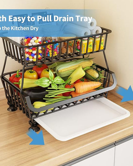 Wisdom Star 5 Tier, Kitchen Fruit Vegetable Storage Cart, Vegetable Basket Bins for Onions and Potatoes, Wire Storage Organizer Utility Cart with Wheels, Black - LeafyLoom