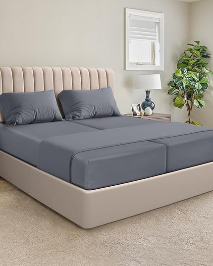 Utopia Bedding Split King Bed Sheets Sets - 5 Piece Bedding - Brushed Microfiber - Shrinkage and Fade Resistant - Easy Care (Split King, Grey) - LeafyLoom